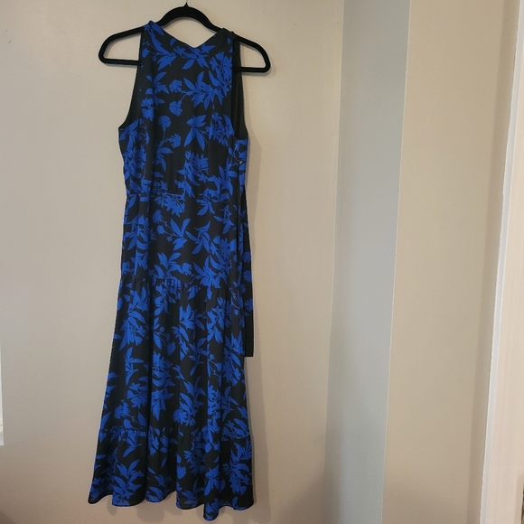 Sam Edelman Floral Blue Tie-Neck Sleeveless Tiered Midi Dress. Size 10 - Picture 4 of 9